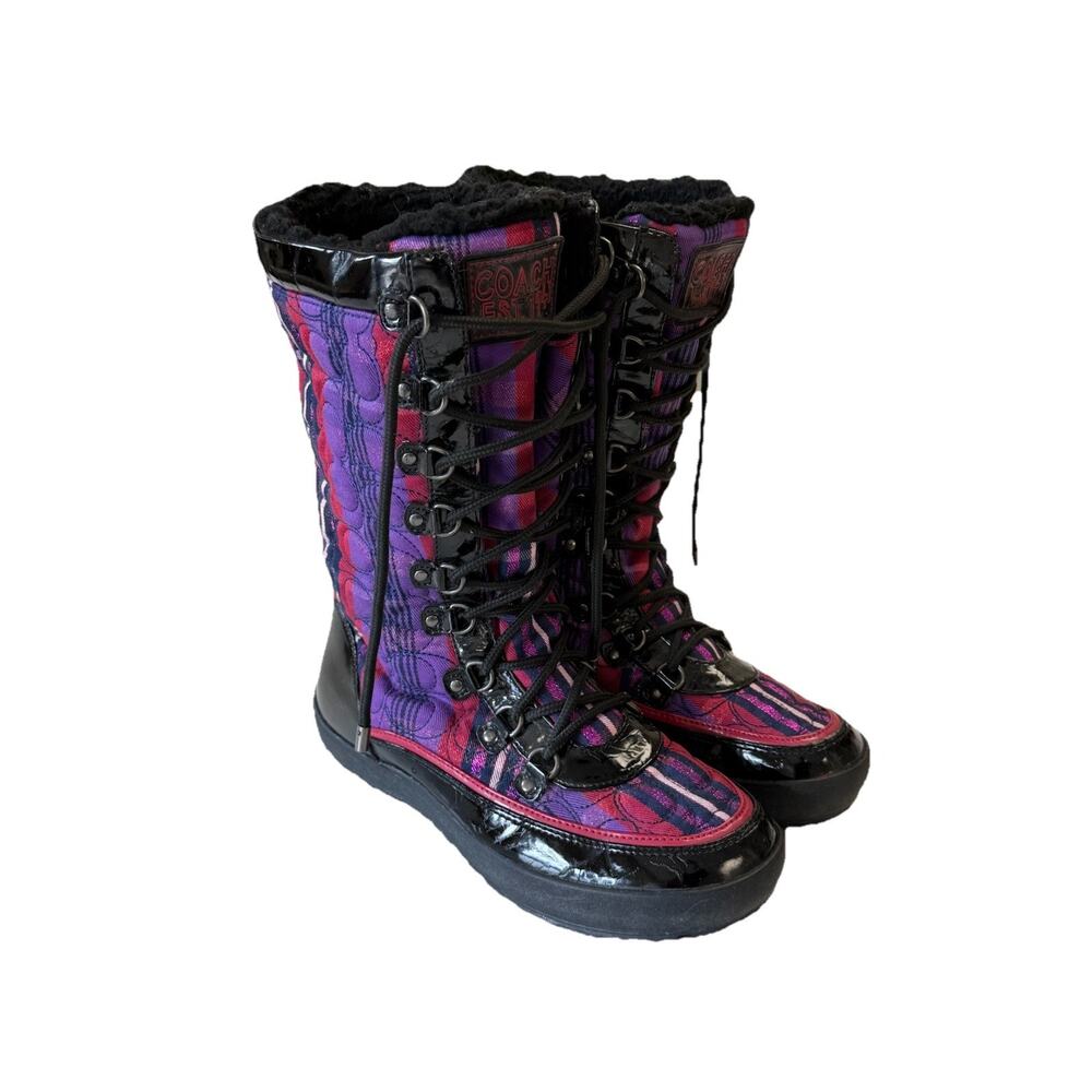 Y2K COACH Peggy Shearling Lined Plaid Quilted Snow Boots Size 7.5 - Picture 3 of 9